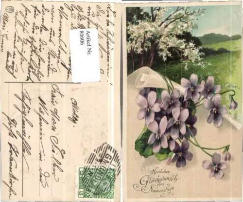 80606,Präge AK Namenstag Veilchen Blumen gel Gmunden