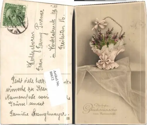 80612,Schöne Namenstag Blumen im Korb Blumenkorb Tisch