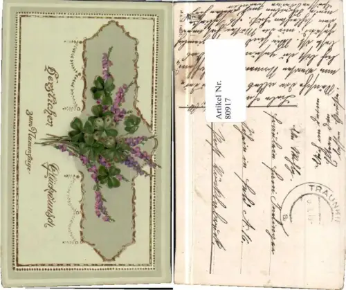 80917,Gold Druck Namenstag Kleeblatt Blumen M.S.i.B. 14831