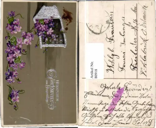 80918,Gold Druck Namenstag Veilchen Korb Blumen HWB 3320