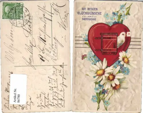 86780,Tolle Präge Namenstag Herz Taube Gänseblümchen