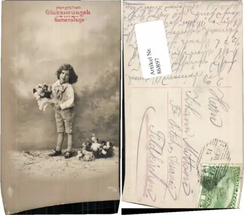 86897,Namenstag Kind m. Blumen Mädchen