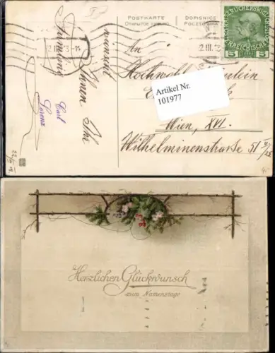 101977,Präge AK Namenstag Verziert Blumen