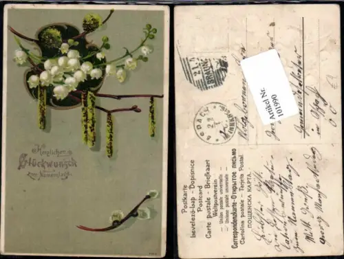 101990,Präge Namenstag Schneeglöcklein Blumen Palmzweige