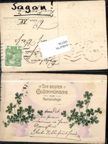 105136,Tolle Präge AK Namenstag Klee Kleeblatt Vase 1900