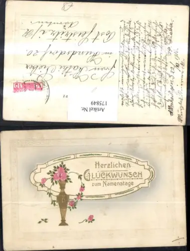 175849,Namenstag Präge AK Vase m. Rosen