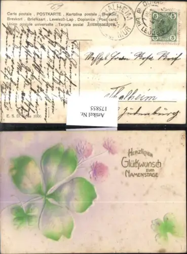 175855,Namenstag Präge AK Kleeblätter Klee