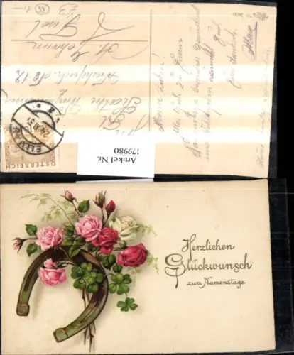 179980,Namenstag Hufeisen Rosen Kleeblätter Klee pub Erika 3037