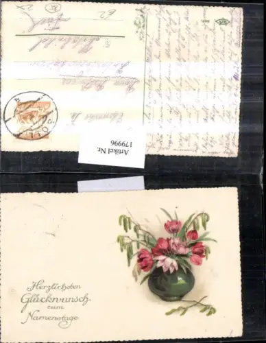 179996,Namenstag Blumen in einer Vase Palmzweige