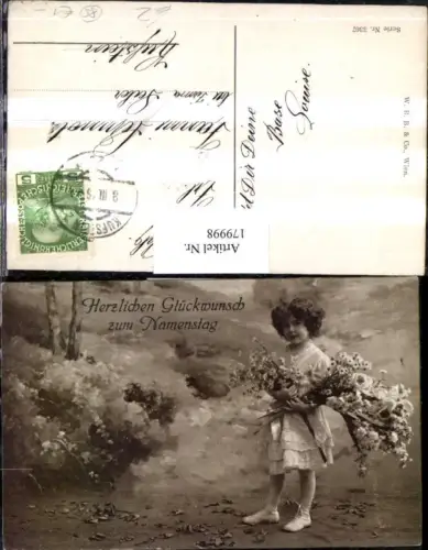 179998,Namenstag Mädchen m. Kleid Blumensträuße Blumen