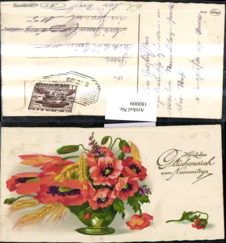 180009,Namenstag Vase m. Mohnblumen Weizen