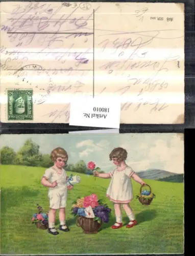 180010,Namenstag Mädchen u. Junge Blumen Korb Brief Wiese pub HWB 3262