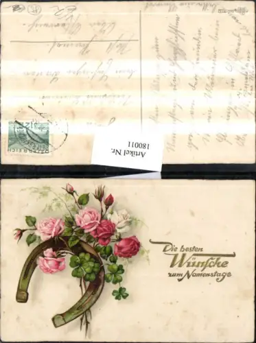180011,Namenstag Hufeisen Rosen Rosenblüten Kleeblätter Klee pub Erika 3037