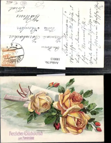 180013,Namenstag Litho AK Rosen Rosenblüten Schleife Brief