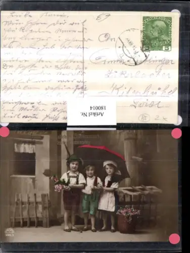 180014,Namenstag Kinder in Tracht Schirm Korb Blumen