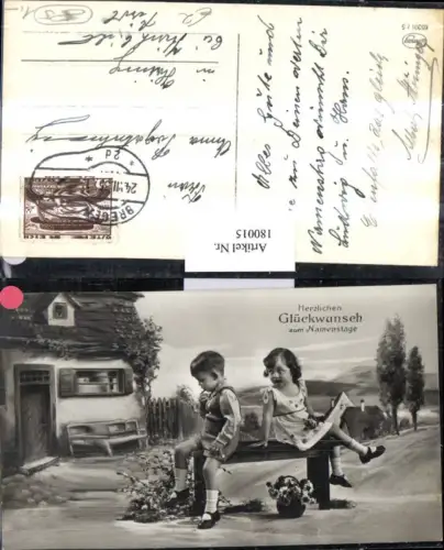 180015,Namenstag Mädchen u. Junge Sitzbank Blumen