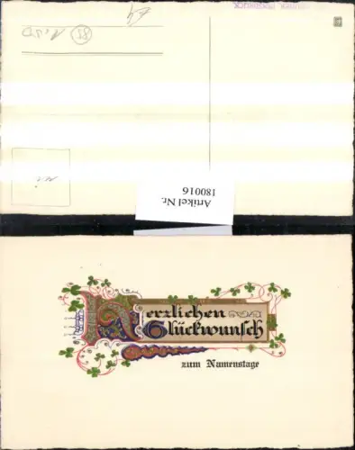 180016,Namenstag Präge AK Golddruck Kleeblätter Klee Schriftzug