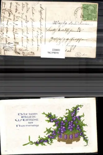 180022,Namenstag Präge AK Blumen Glockenblumen Tannenzweige