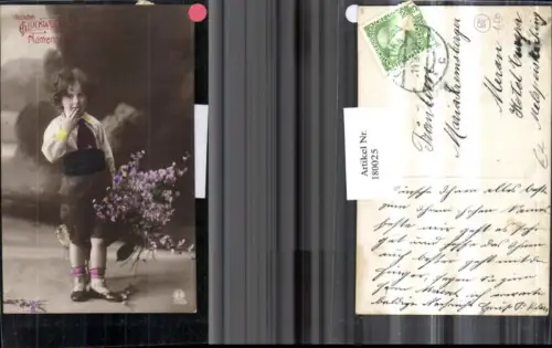 180025,Namenstag Kind m. Blumenstrauß Blumen