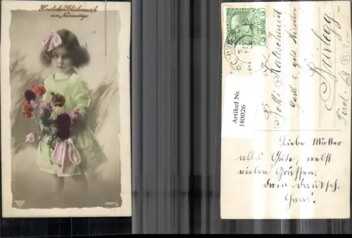 180026,Namenstag Mädchen m. Masche u. Kleid Blumen Rosen