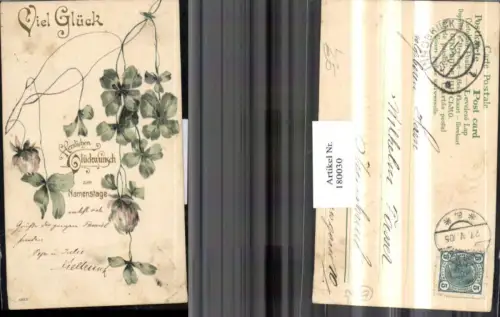180030,Namenstag Präge Litho AK Kleeblätter Klee