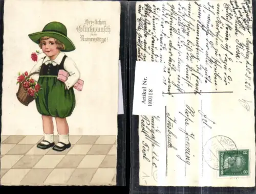 180118,Namenstag Kind m. Hut Kor Rosen Geschenk