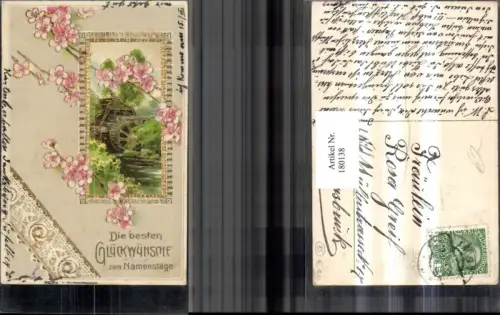 180138,Namenstag Golddruck Blumen Mühle