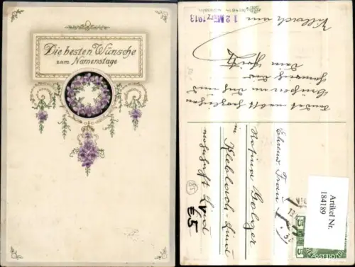 184189,Namenstag Präge Ak Blumenranke Goldverzierung pub Erika 4814