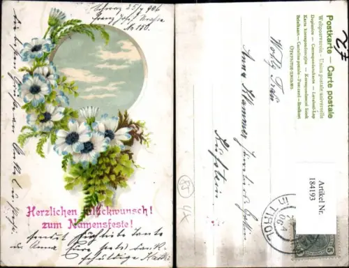 184193,Namenstag Himmel i. Rahmen Blumenranke Blumen