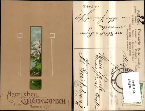 184194,Namenstag Präge Ak Landschaft i. Rahmen Goldverzierung