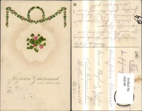 184199,Namenstag Präge Ak Blumenranke Kleeblatt Klee