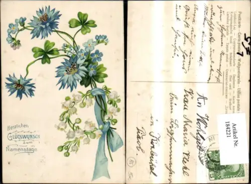 184221,Namenstag Präge Litho Blumenranke Klee Kleeblatt