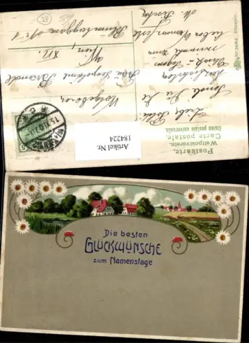 184224,Namenstag Präge Ak Landschaft m. Blumenranke Blumen pub Erika 3662