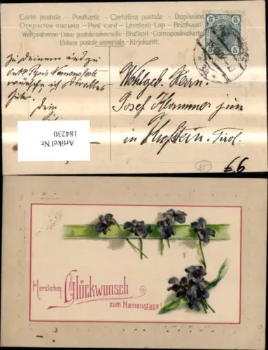 184230,Namenstag Präge Ak Passepartout Blumen Stiefmütterchen