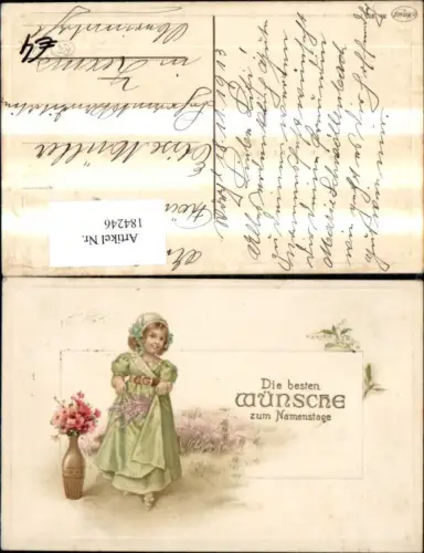 184246,Namenstag Präge Ak Mädchen m. Blumen Vase Goldschrift