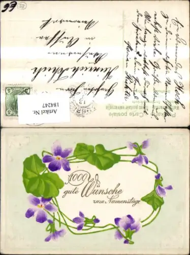 184247,Namenstag Präge Ak Blumenranke Blumen Goldschrift