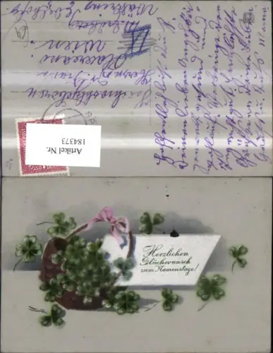 184373,Namenstag Korb m. Klee Kleeblatt Schleife