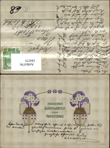 184375,Namenstag Präge Ak Blumentopf Blumen Goldverzierung