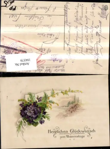 184379,Namenstag Blumenstrauß Landschaft i. Hintergrund Feldpost Gendarmerie Reservisten