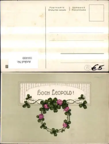 184400,Namenstag Präge Ak Hoch Leopold Kleeblattranke Klee Goldschrift