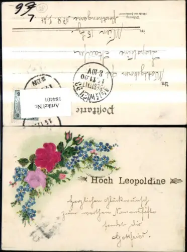 184401,Namenstag Präge Litho Hoch Leopoldine Stoffrosen Blumen