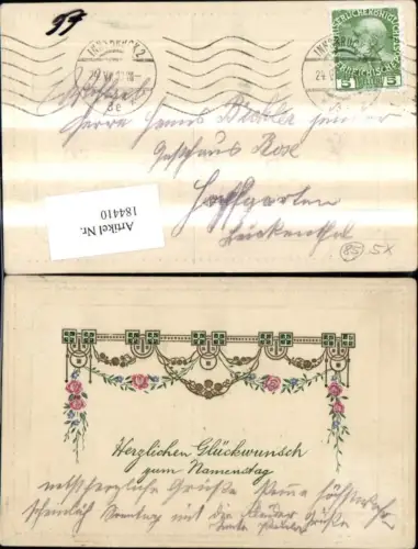 184410,Namenstag Präge Ak Ranke Blumen Rose Passepartout