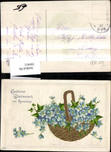 184411,Namenstag Präge Ak Blumenkorb Goldverzierung