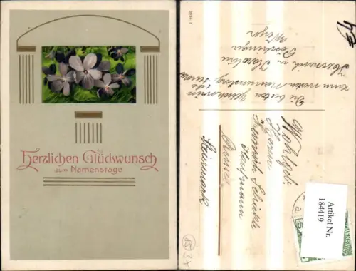 184419,Namenstag Präge Ak Blumen Goldverzierung