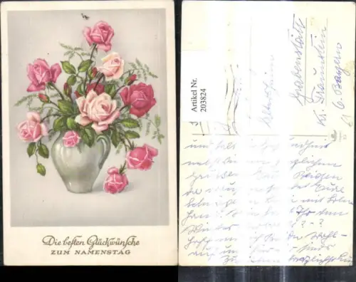 203824,Namenstag Blumenvase Vase Blumen Rosen Goldschrift