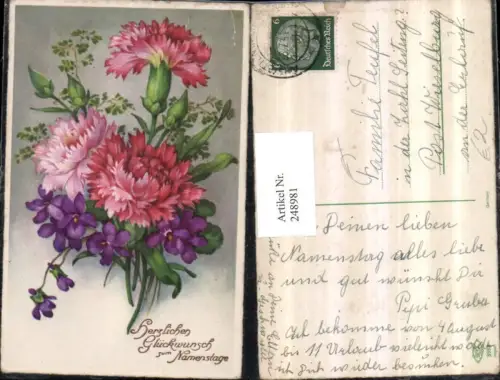248981,Namenstag Blumenstrauß Nelken Veilchen