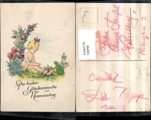 248998,Namenstag nacktes Mädchen Frosch Blumen Glockenblume