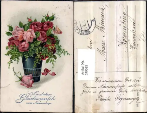 249018,Namenstag Rosenstrauß Rosen Vase pub HWB 2282