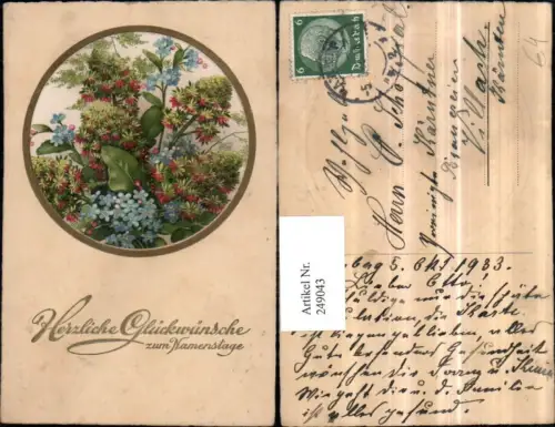 249043,Präge AK Namenstag Passepartout Blumen Vergissmeinnicht