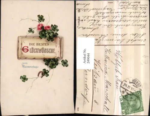 249044,Namenstag Schriftrolle Kleeblätter Klee Hufeisen pub HWB 4313